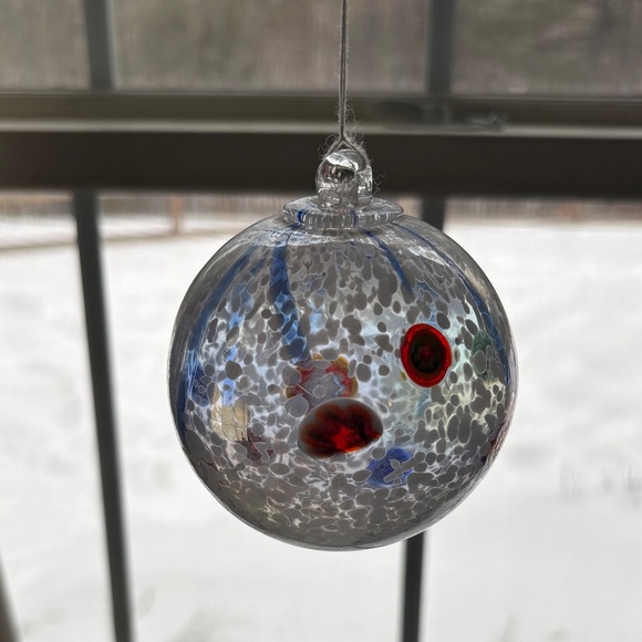 Other - Handcrafted Blown Glass Ornament with Red and Blue Accents